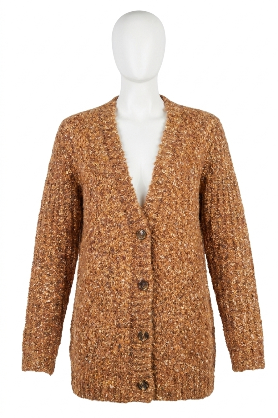 NEW KENSIE twisted slub boucle long sleeve cardigan in brown